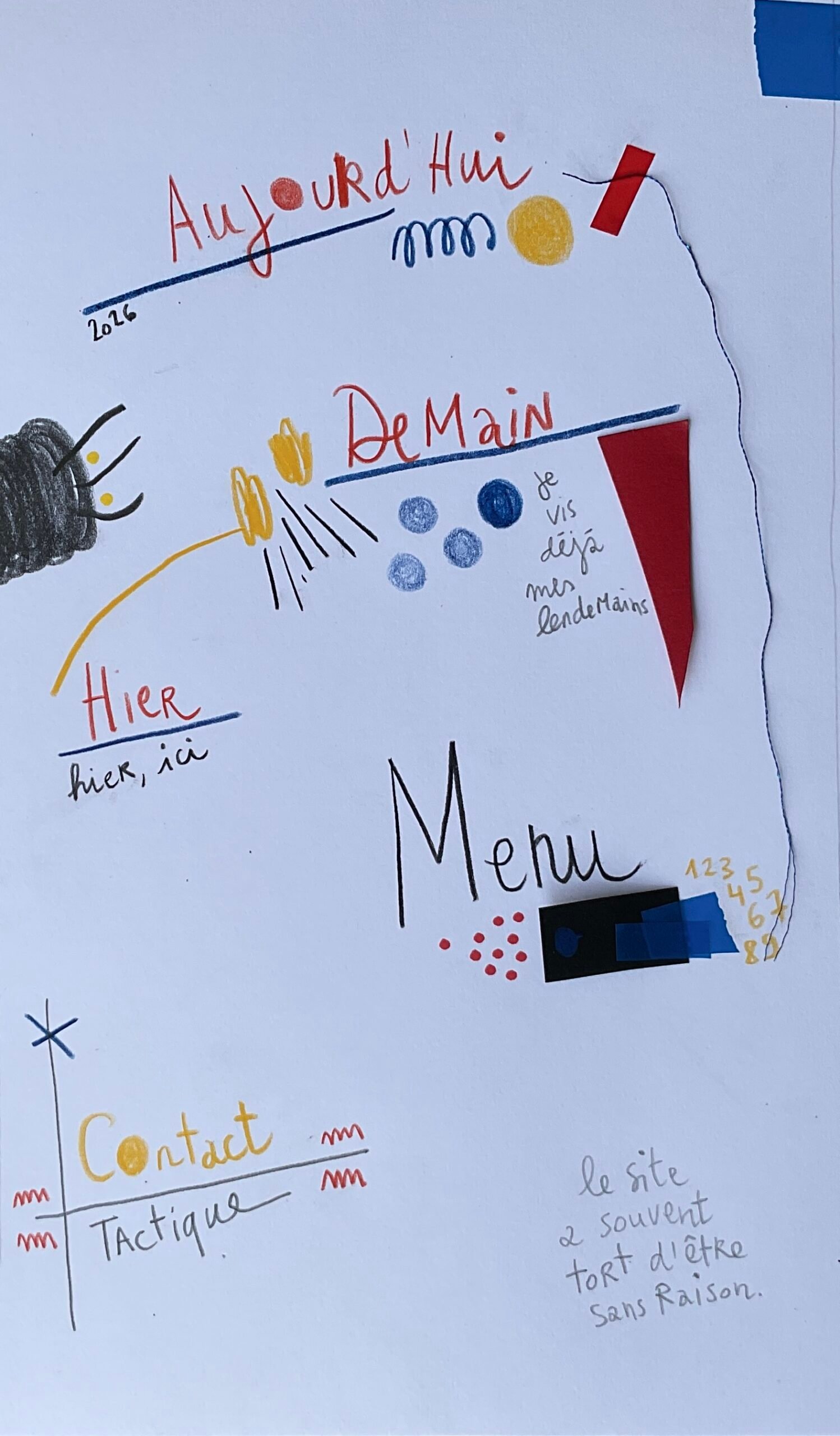 Menu — Aujourd'hui, Demain, Hier, Contact